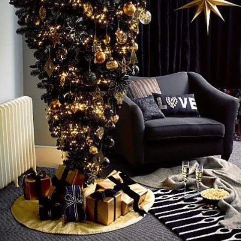 14-a-black-upside-down-christmas-tree-with-black-and-gold-decor