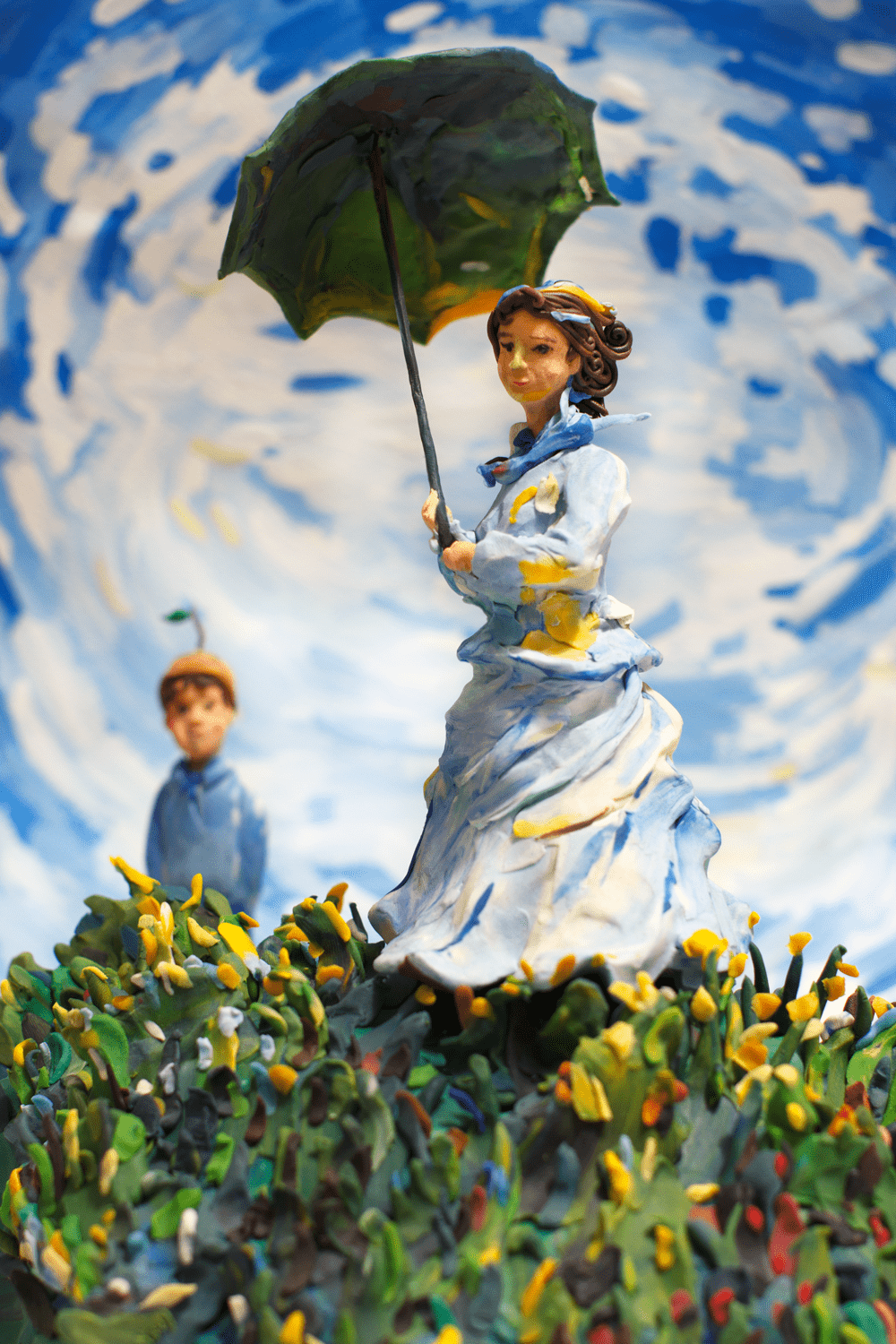 Художник пластилина. Картина Ван Гога дама с зонтиком. Шедевры пластилиновой живописи.