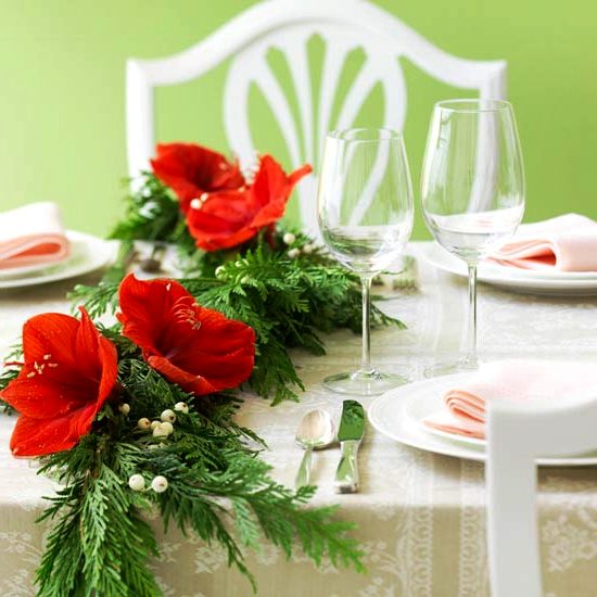 новогодние цветочные композиции - сервировка стола
