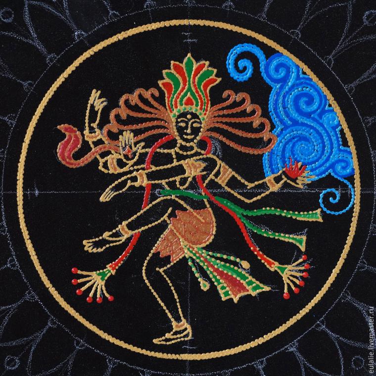 Тарелка-панно «танцующий Шива». Мастер-класс по точечной росписи